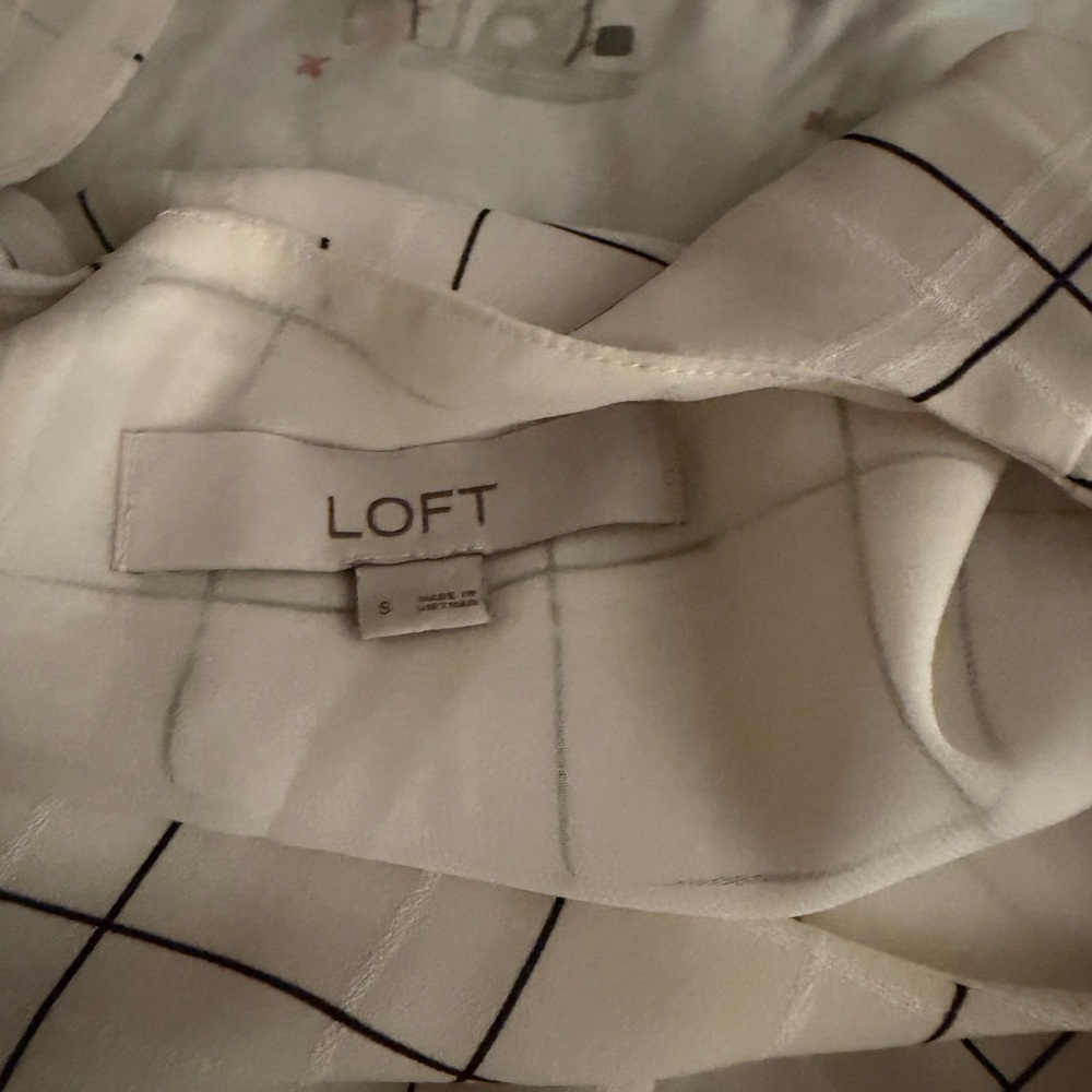 LOFT Grid Pattern Cream Blouse - image 2